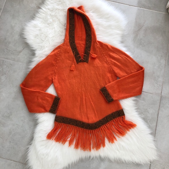 Stunning Orange Alpaca Fur Hoodie Sweater, Small - Picture 4 of 7